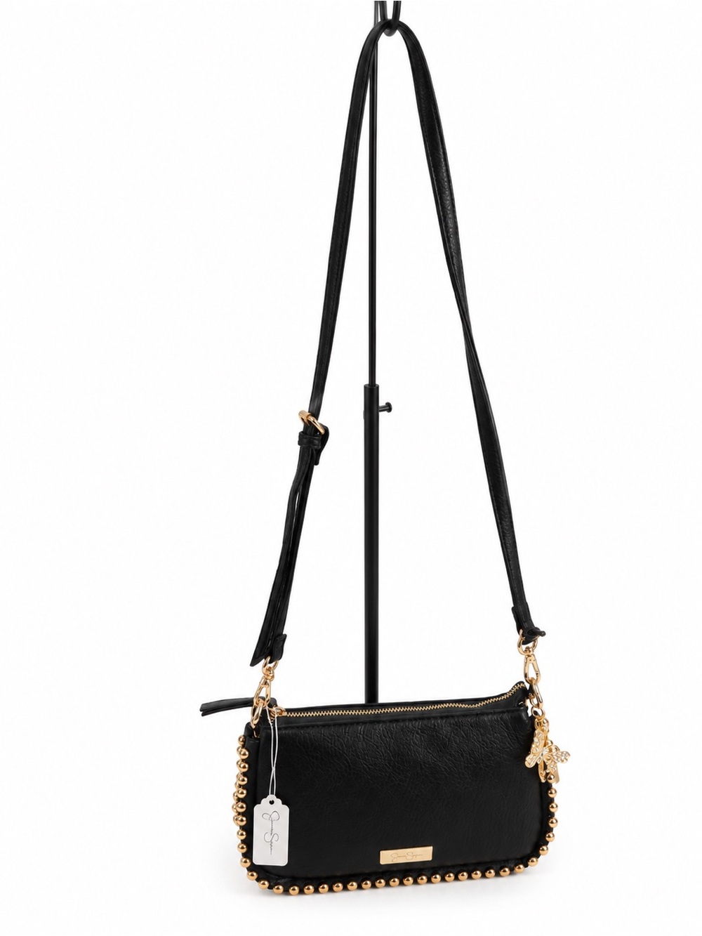 Jessica Simpson Black Crossbody Bag with Gold Bead Trim